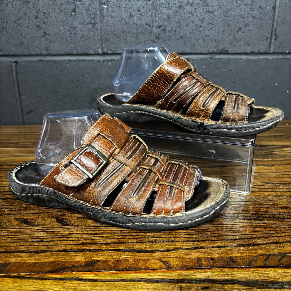 Earth Men’s Size 10 Brown Leather Fisherman Sandals Adjustable Buckle Comfort